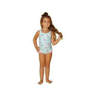 INGEAR Girls’ Side Ruffle One Piece Swim Suit (PURPLE with WHITE flowers) Sz 7/8
